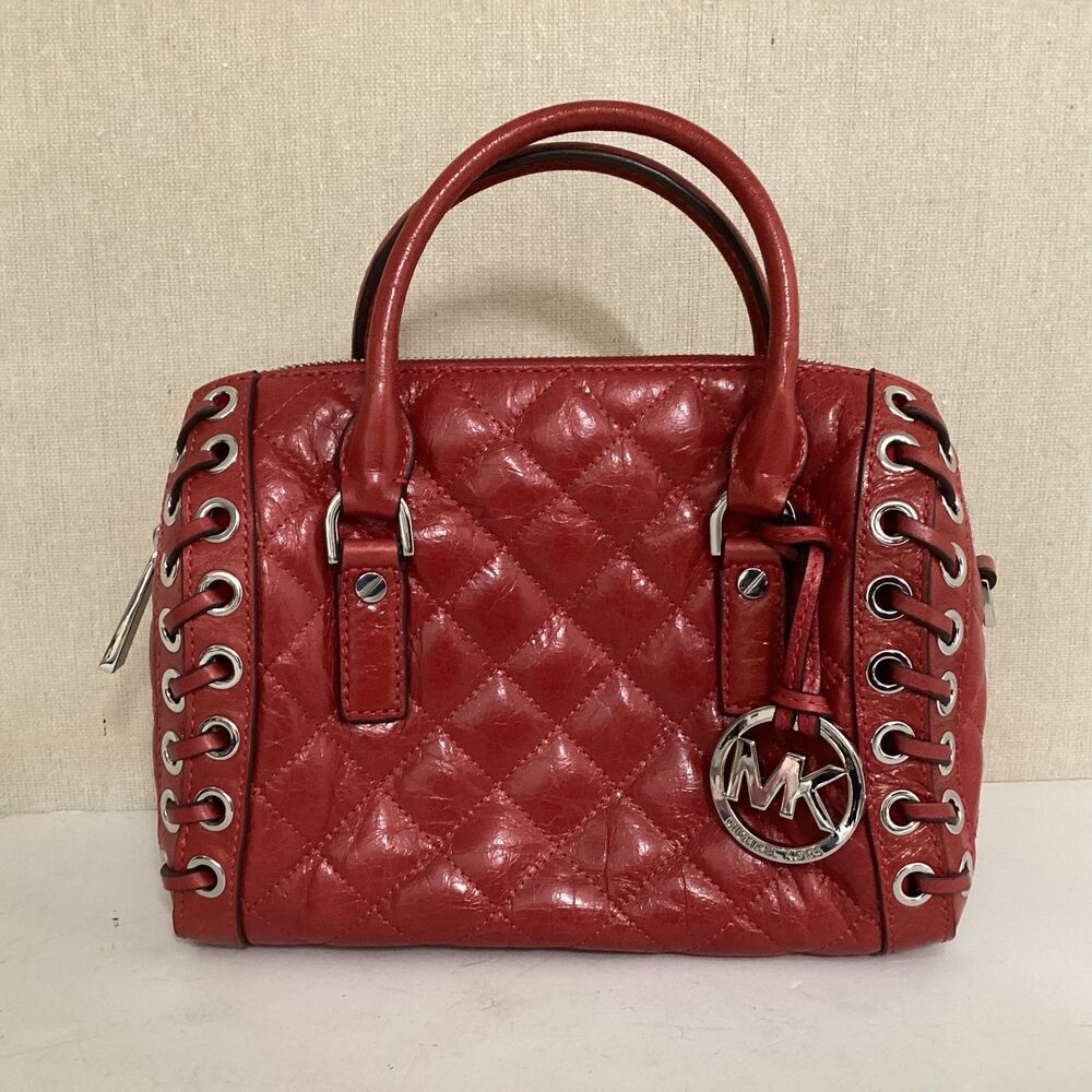 michael kors hippie grommet Sophie satchel red quilted leather bag dust cover